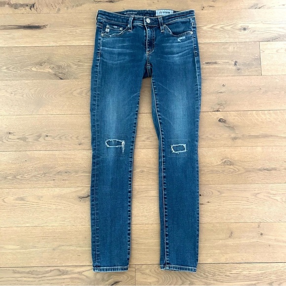 Ag Adriano Goldschmied Denim - AG Adriano Goldschmied Super Skinny Legging Ankle Jean Patch Denim Blue Size 26R